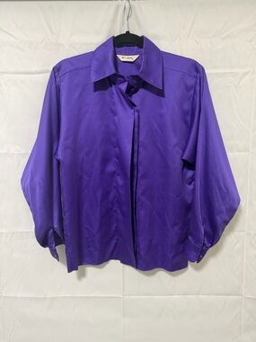 St. John Purple Satin Hidden-Placket Button Down Shirt